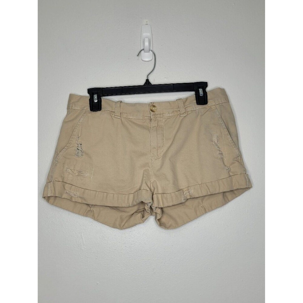 Y2k Abercrombie and Fitch tan rolled cuff preppy distressed shorts size 6 FLAW
